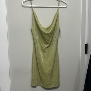 style xchange light green sparkly cowell neck mini dress